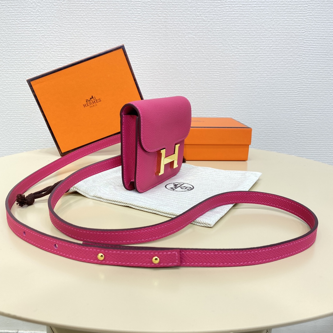 Hermes Constance Slim Wallet Belt Bag In Magnolia Epsom Leather